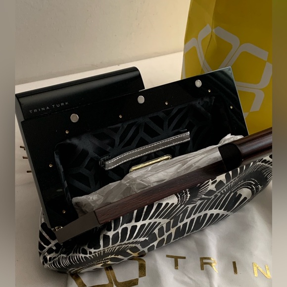 ✨RARE✨ TRINA TURK METALLIC LEATHER + WOOD Clutch Bag Purse NEW - Picture 15 of 16